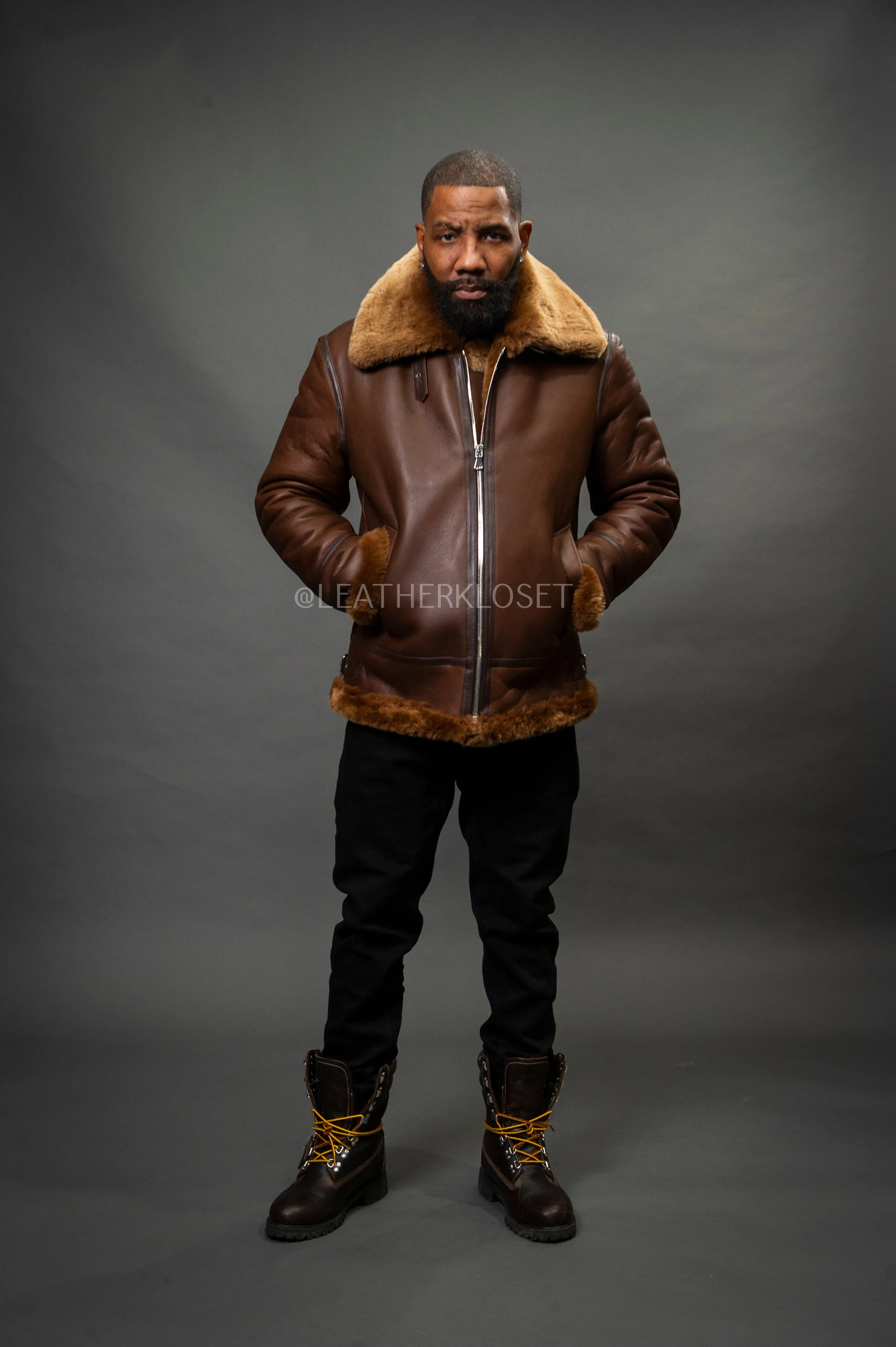 Men's B-3 Bomber Classic Sheepskin Shearling [Brown]