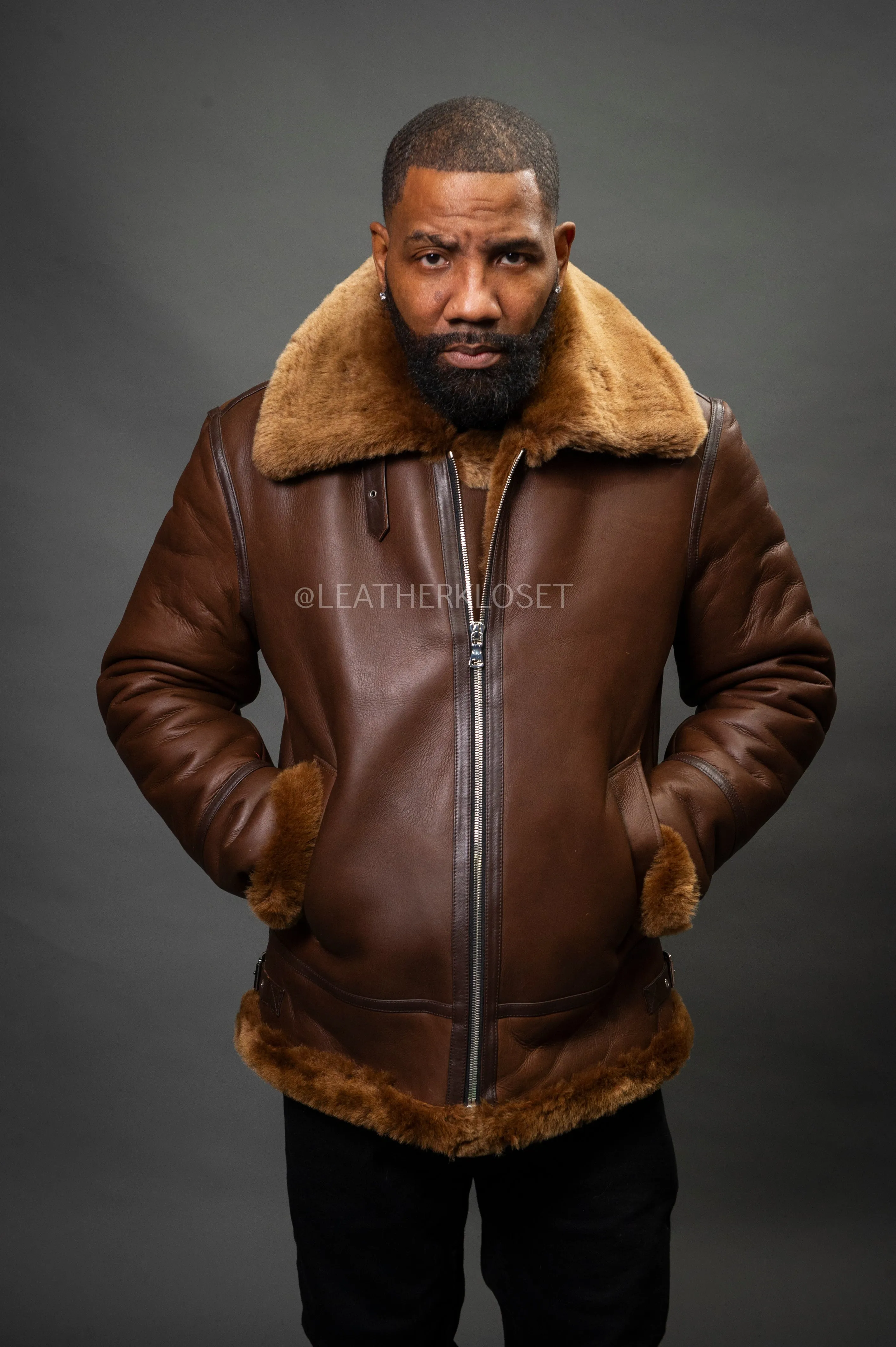 Men's B-3 Bomber Classic Sheepskin Shearling [Brown]