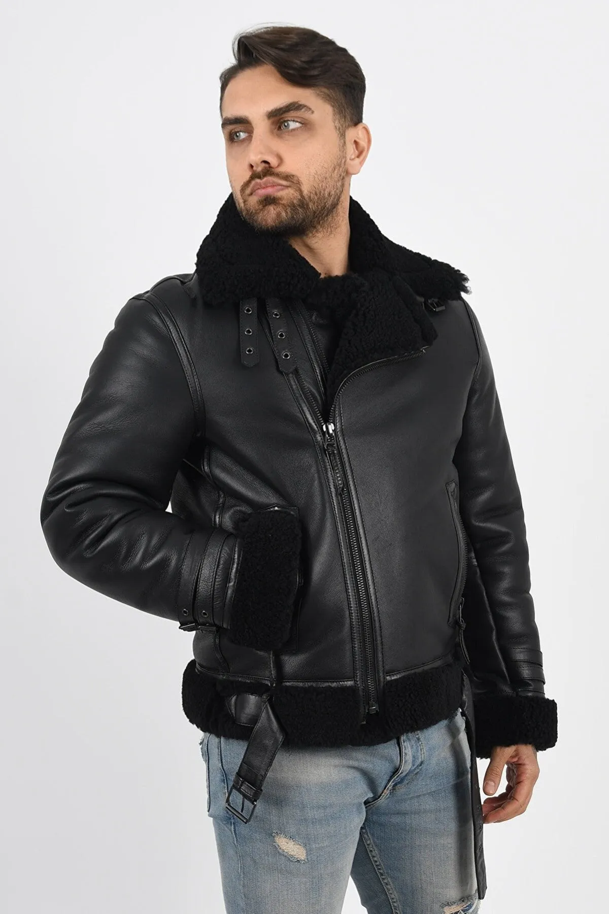 Men’s Black Curly Shearling Jacket