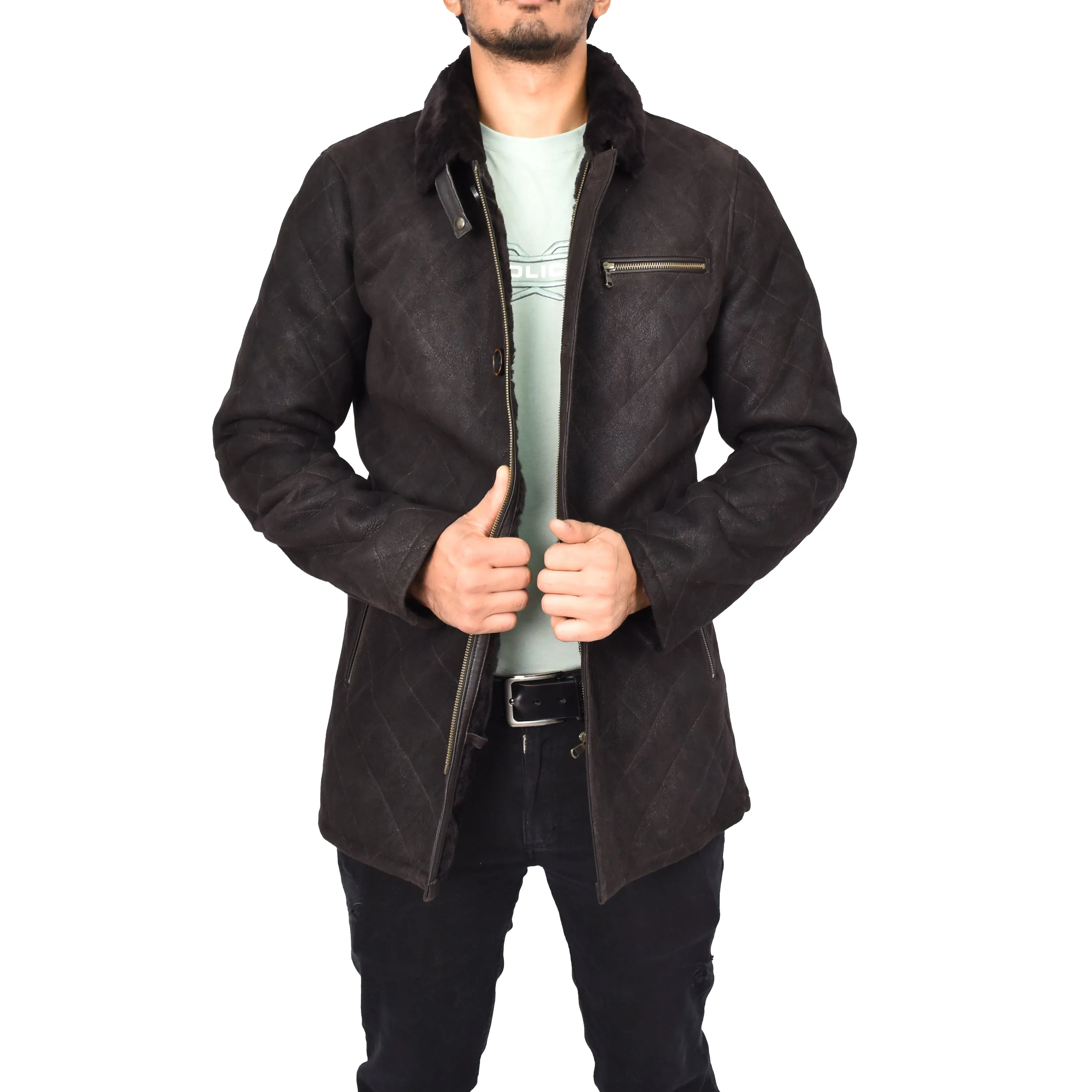 Men's Luxurious Real Sheepskin Jacket Shearling Fur Brown Osvald