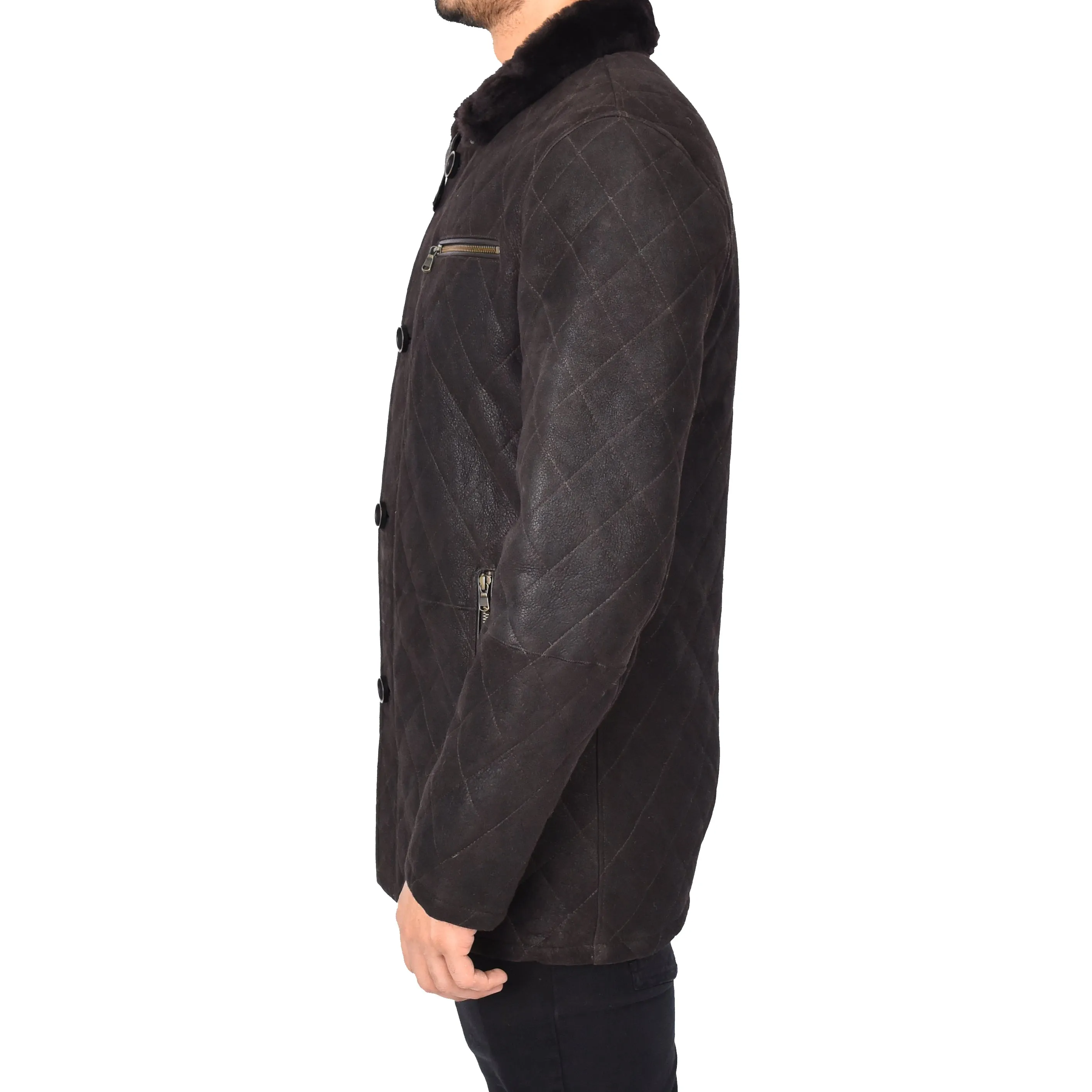 Men's Luxurious Real Sheepskin Jacket Shearling Fur Brown Osvald