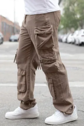 Men's Taupe Baggy Fit Cargo Pants