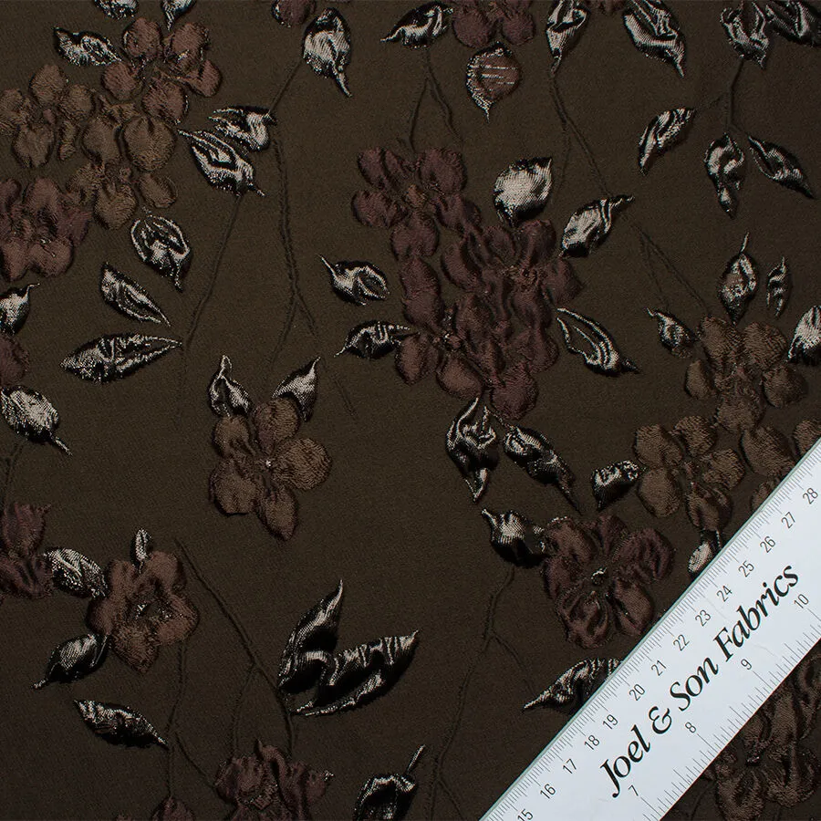 Mink Brown Metallic Floral Cloqué