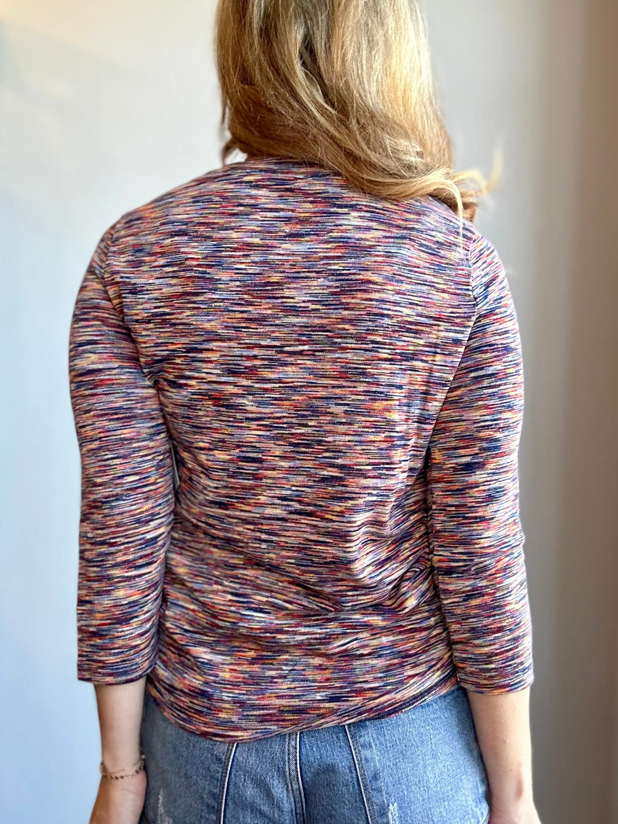 Multi-Colored Ruched Side 3/4 Sleeve Top