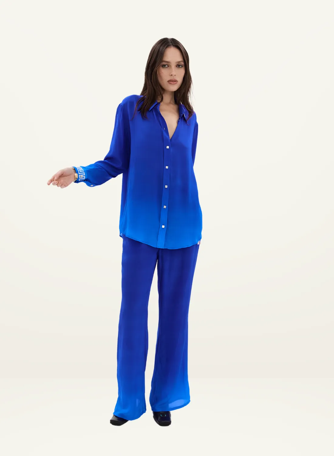 Muma World Cuban Nights Contrast Silk Chiffon Shirt in COBALT