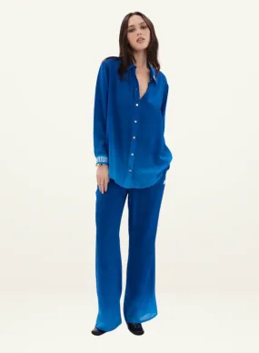 Muma World Cuban Nights Contrast Silk Chiffon Shirt in COBALT