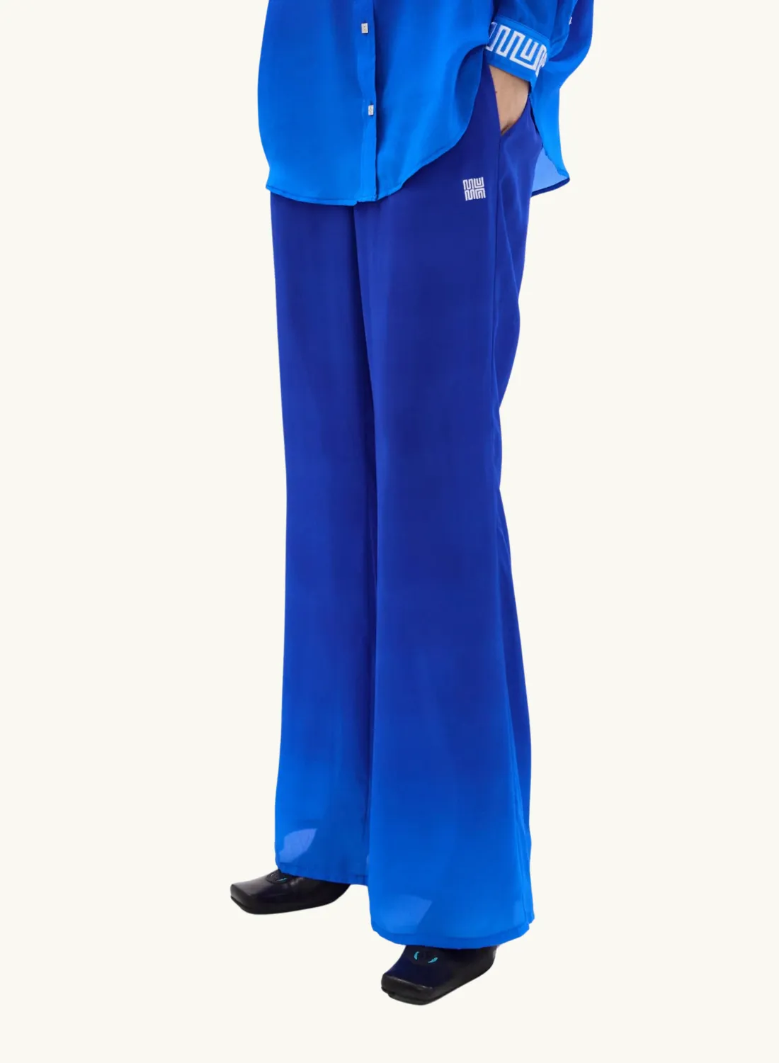 Muma World Cuban Nights Contrast Silk Chiffon Shirt in COBALT