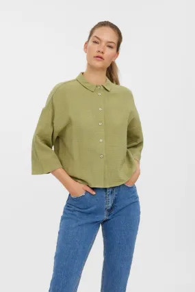 Natali 3/4 Crop Shirt - Sage