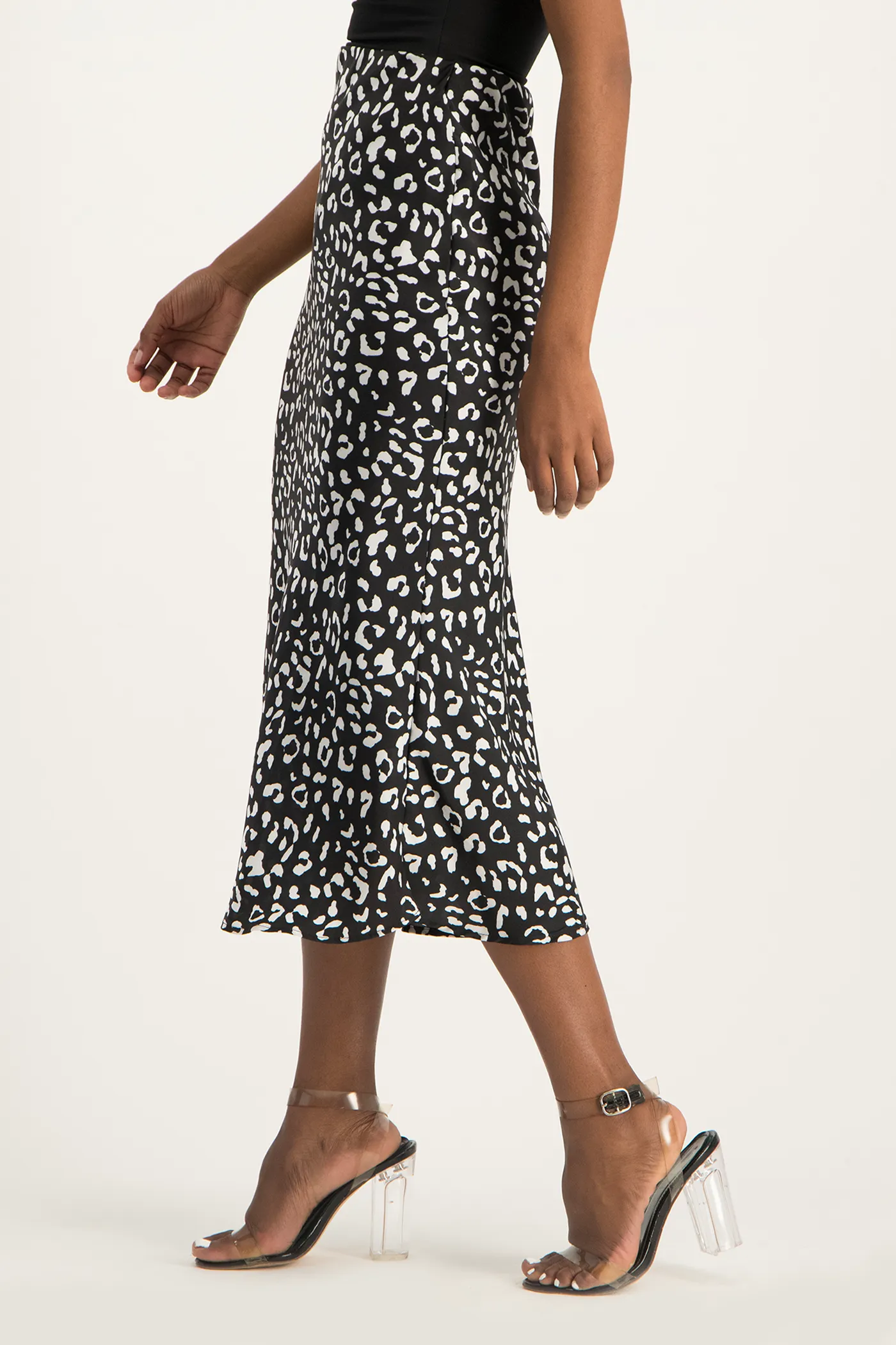 Natalie Satin Midi Skirt - Black Animal Print