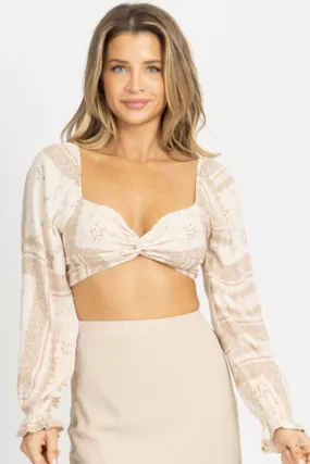 NEUTRAL PATTERNED BACK-TIE CROP TOP
