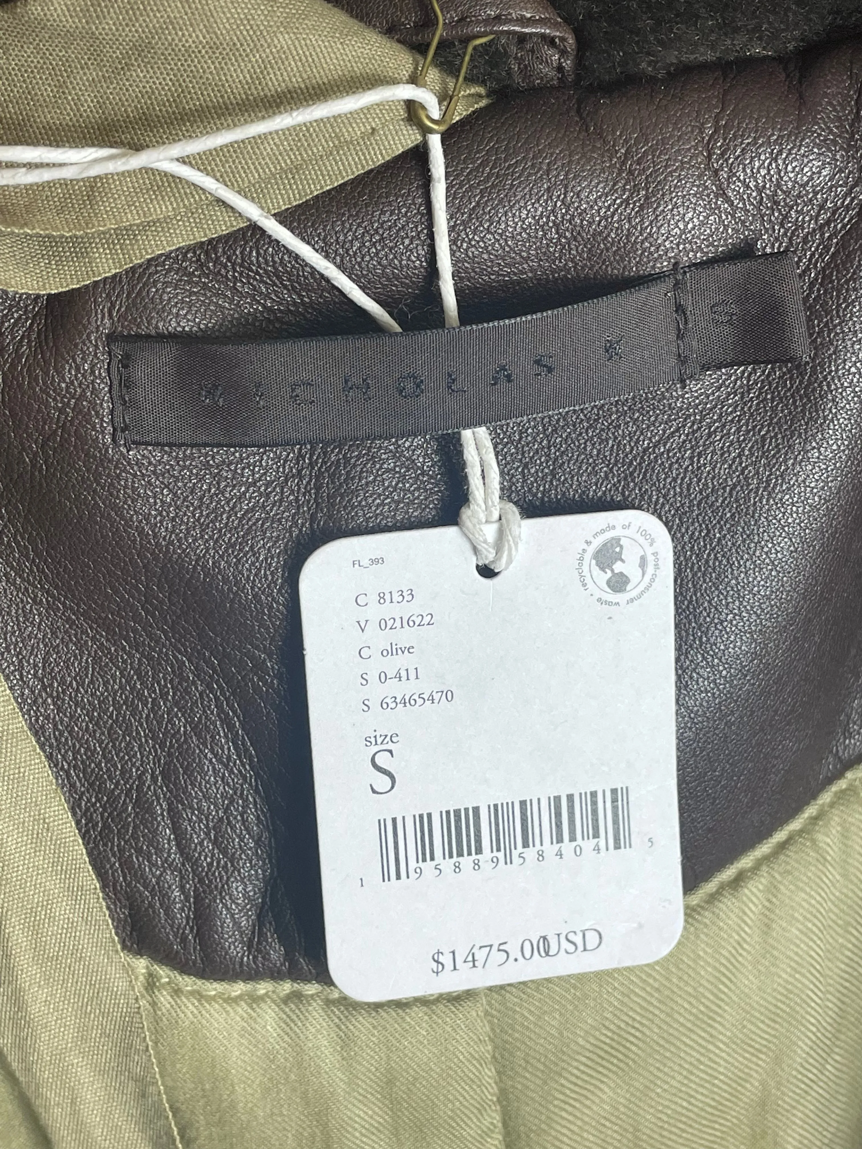Nicholas K Women’s Canvas Shearling Coat in Khaki S