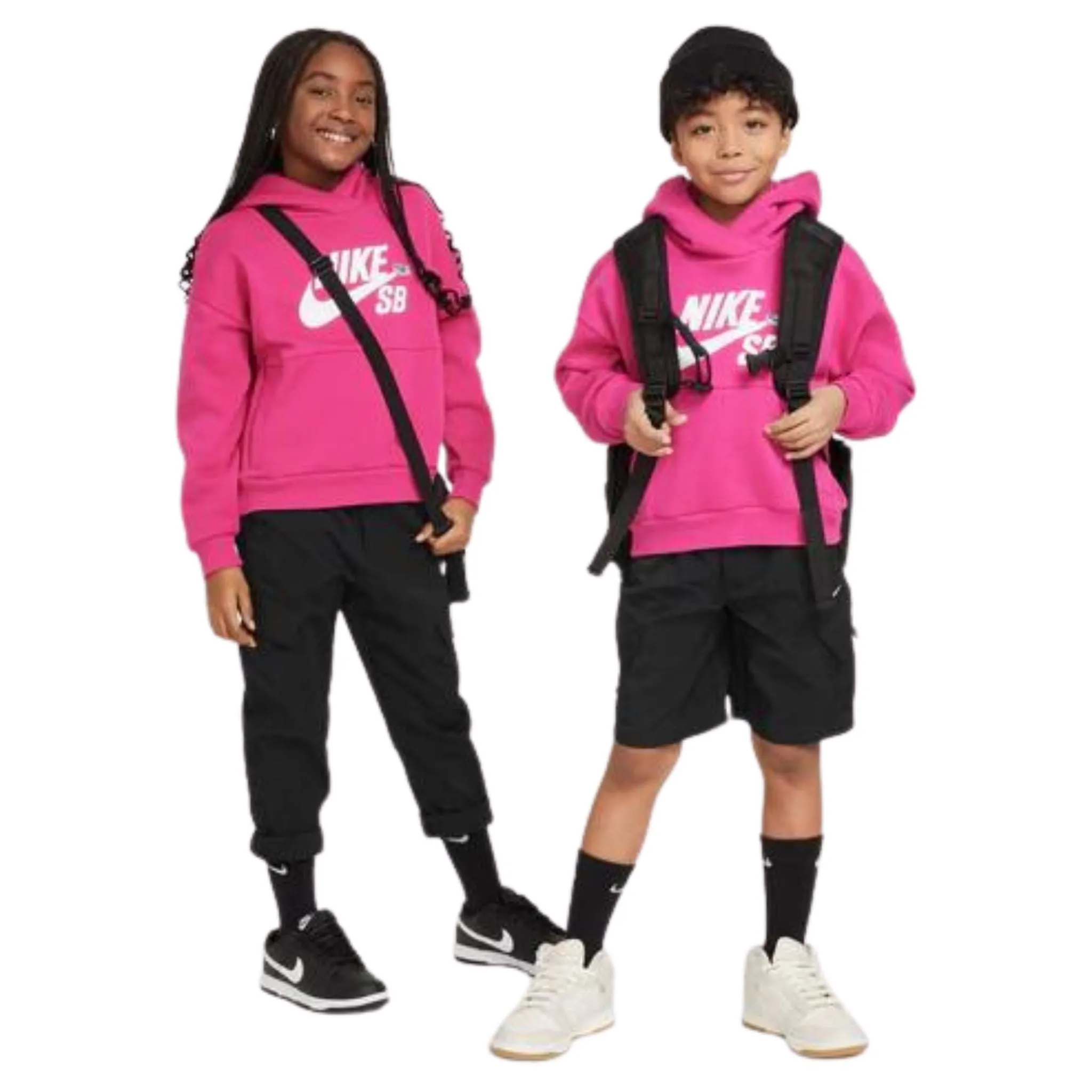 Nike SB Icon Fleece EasyOn Big Kids' Oversized Pullover Hoodie in Pink