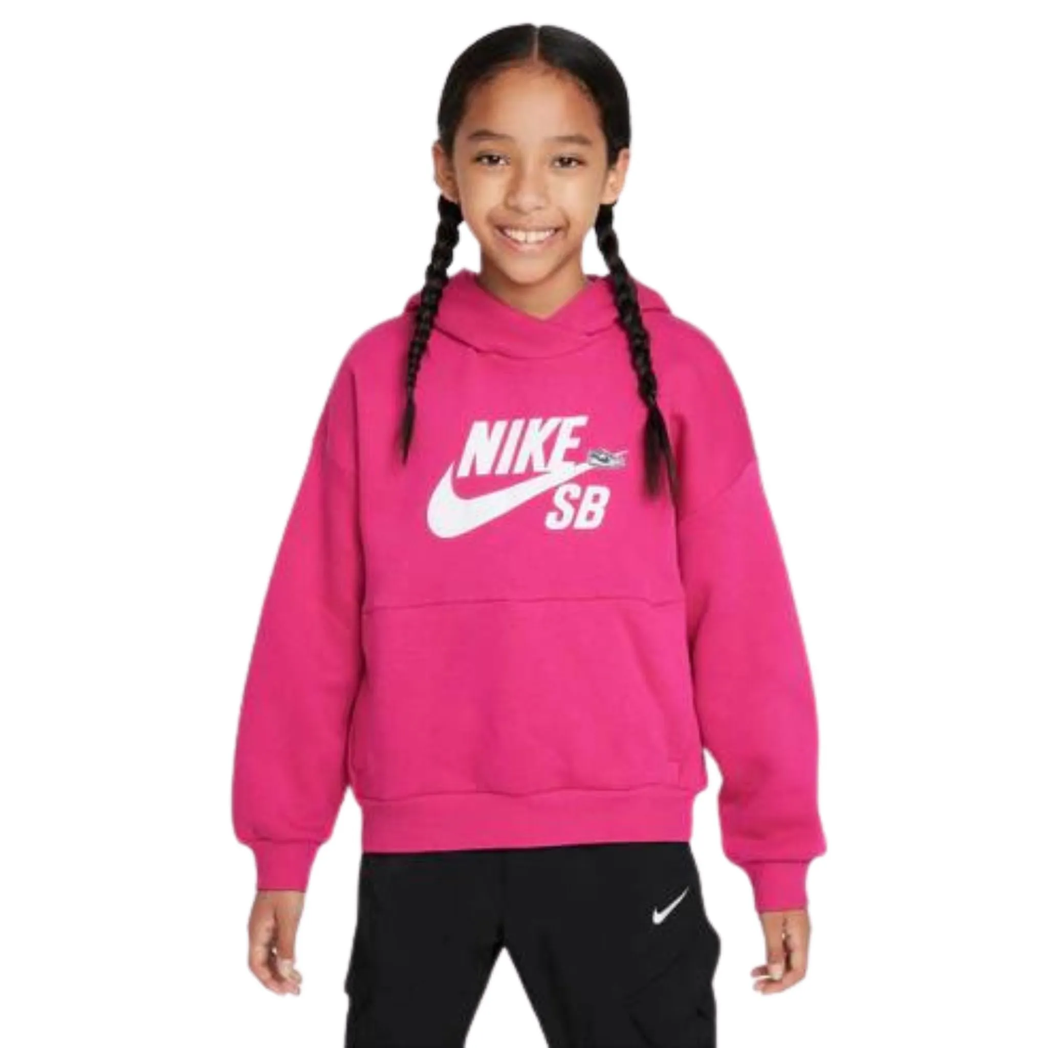Nike SB Icon Fleece EasyOn Big Kids' Oversized Pullover Hoodie in Pink