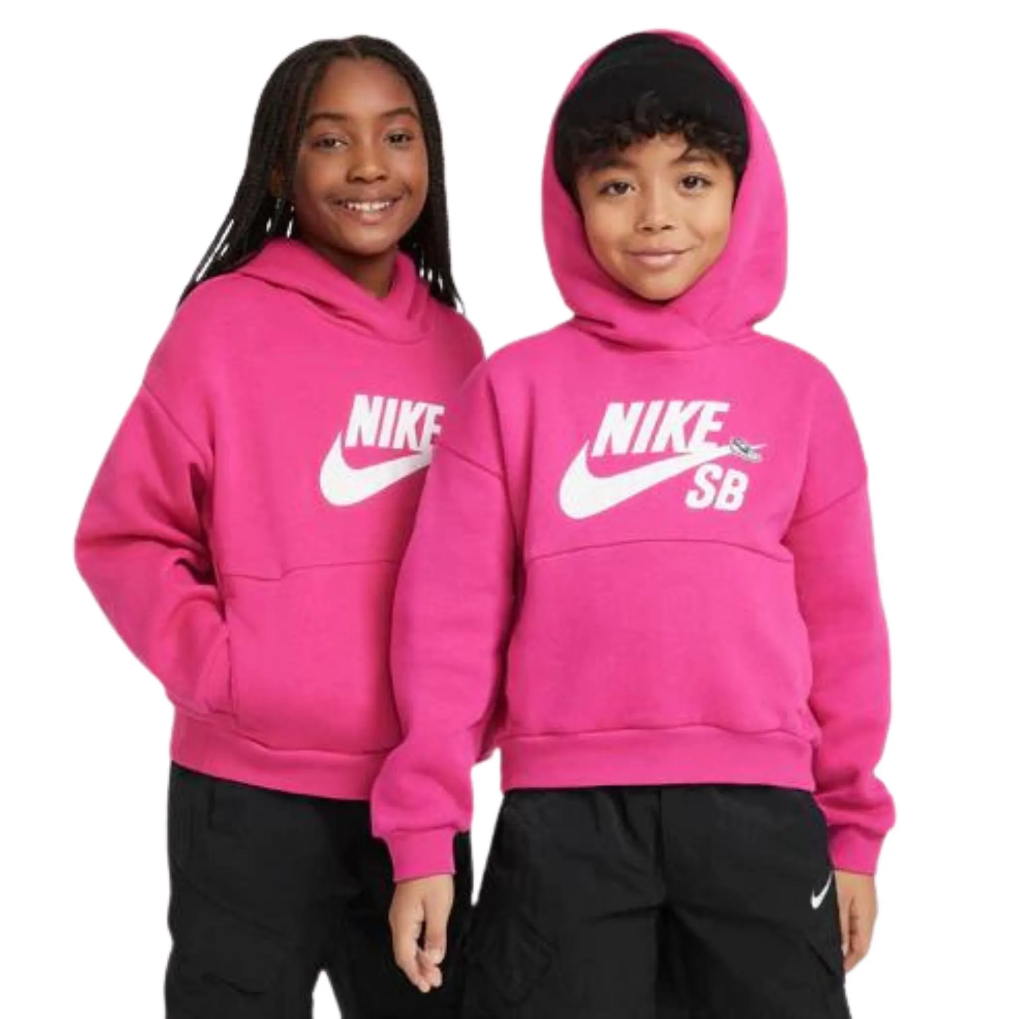 Nike SB Icon Fleece EasyOn Big Kids' Oversized Pullover Hoodie in Pink