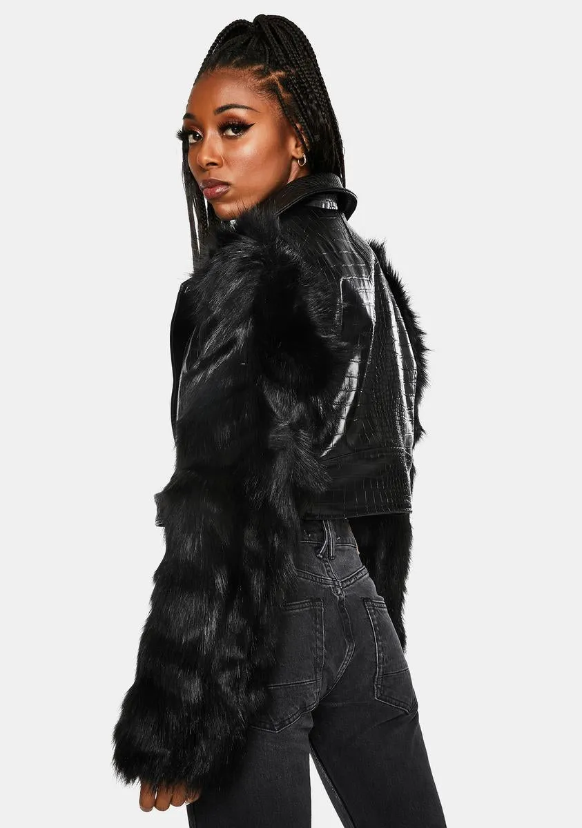 Nolla Faux Fur Croc Moto Jacket
