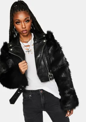 Nolla Faux Fur Croc Moto Jacket