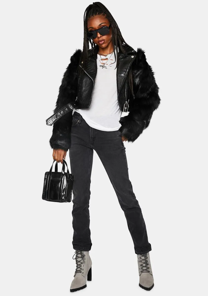 Nolla Faux Fur Croc Moto Jacket