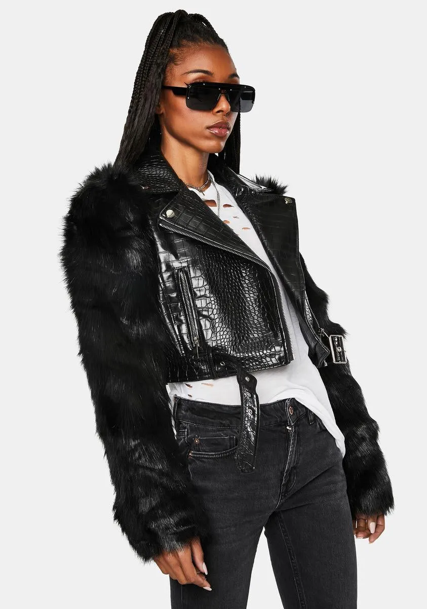 Nolla Faux Fur Croc Moto Jacket