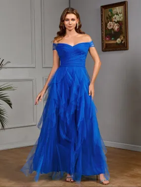 Off Shoulder Tube Top Mesh Long Evening Dress