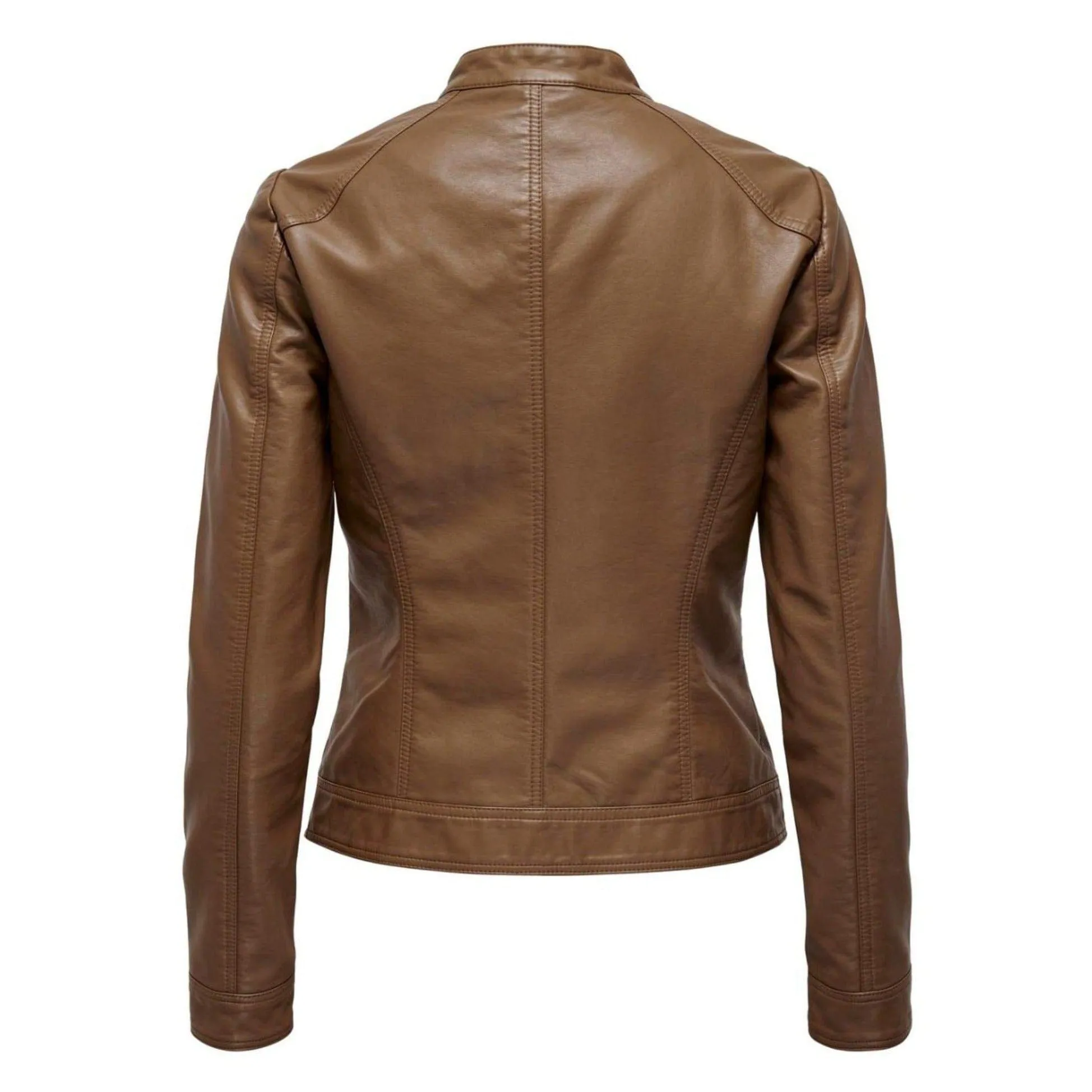ONLY Onlbandit Faux Leather Jacket in Brown/Cognac
