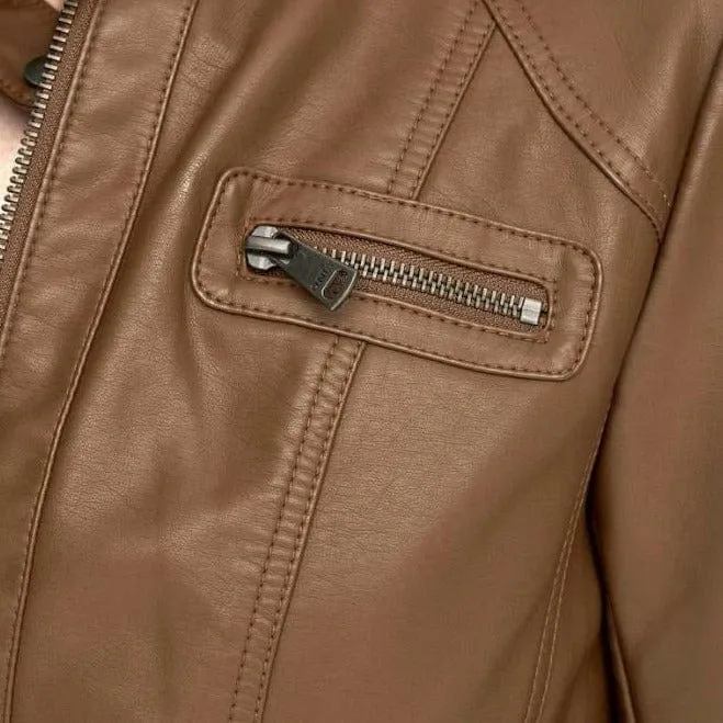 ONLY Onlbandit Faux Leather Jacket in Brown/Cognac