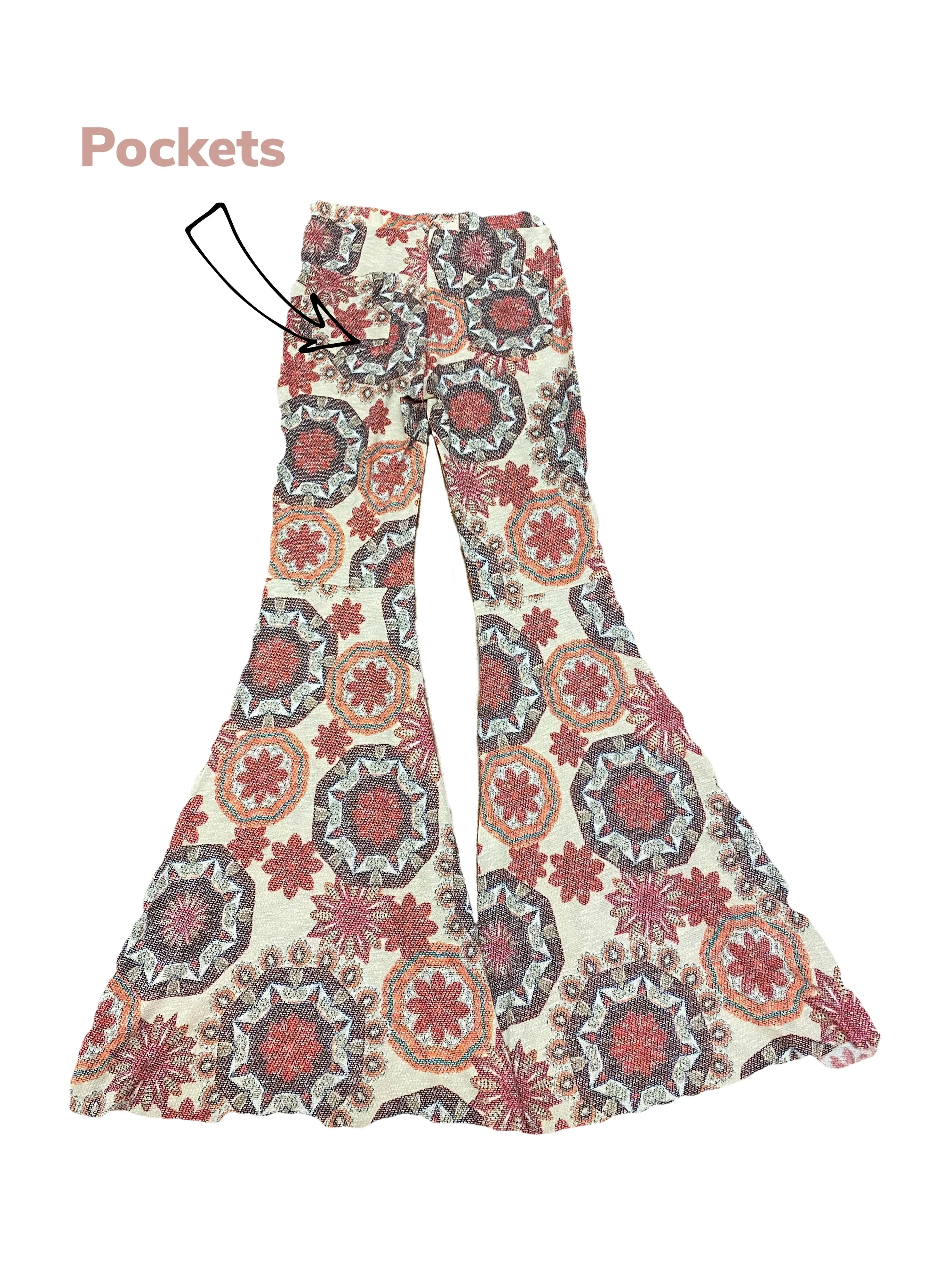Orange Paisley Bell Bottom Leggings- Size Medium Only