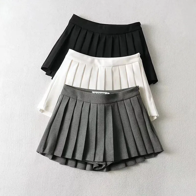 Out Of School Pleated Mini High Waisted Skirt
