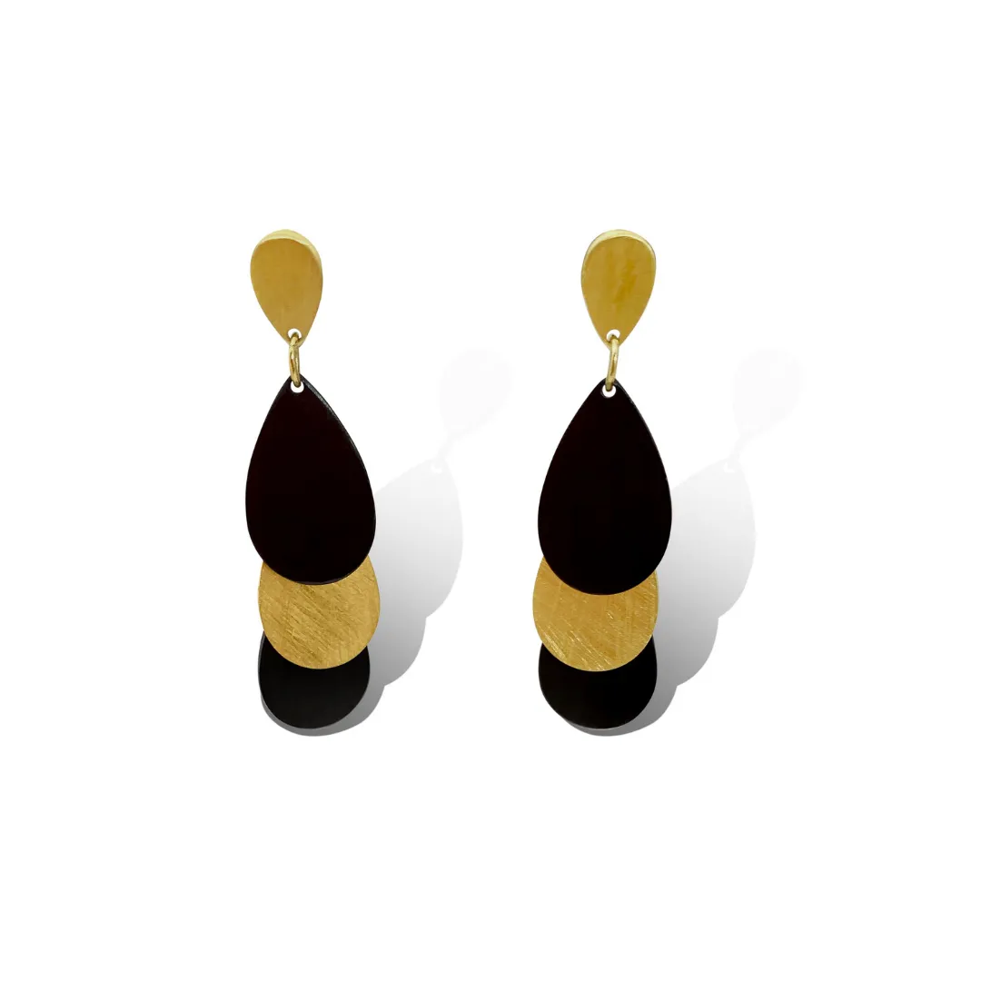 Ovale Yellow Gold and Black Earrings