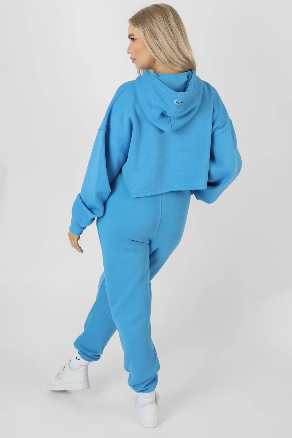 Oversized Cropped Sweat Hoodie Blue