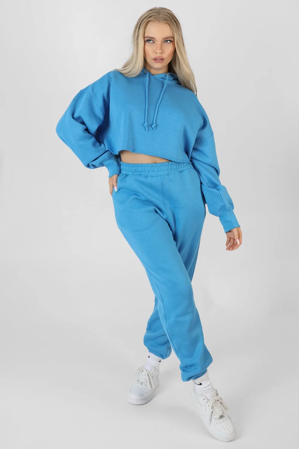 Oversized Cropped Sweat Hoodie Blue
