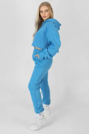 Oversized Cropped Sweat Hoodie Blue