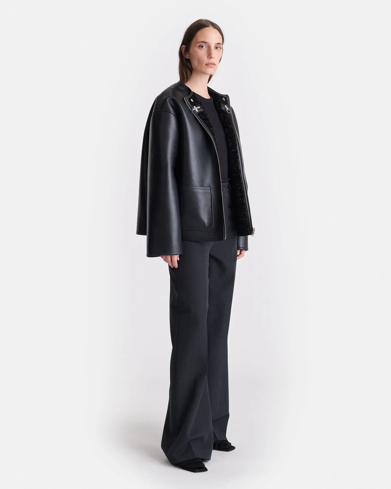 Panka - Reversible Bonded Shearling Jacket - Black/Black