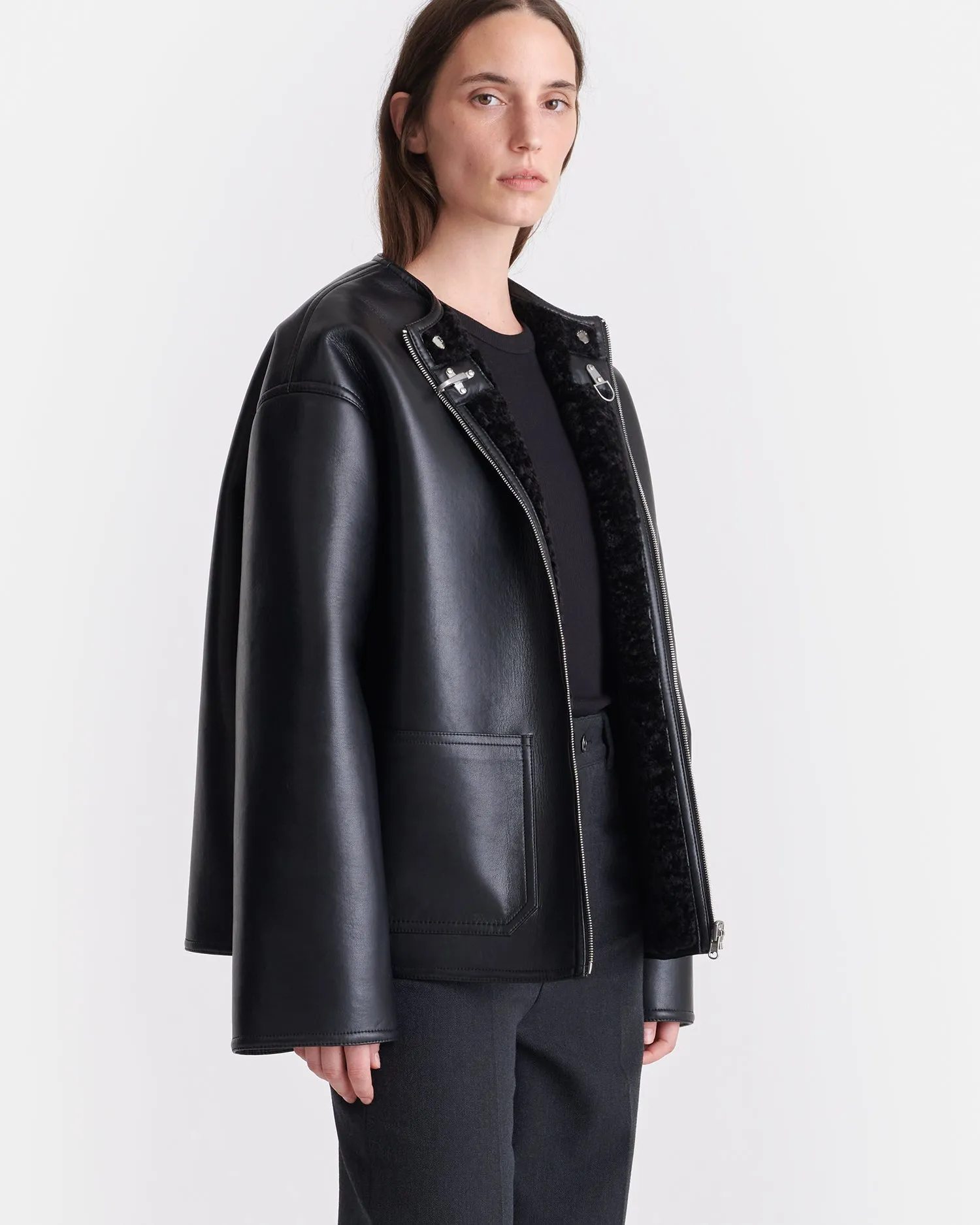 Panka - Reversible Bonded Shearling Jacket - Black/Black