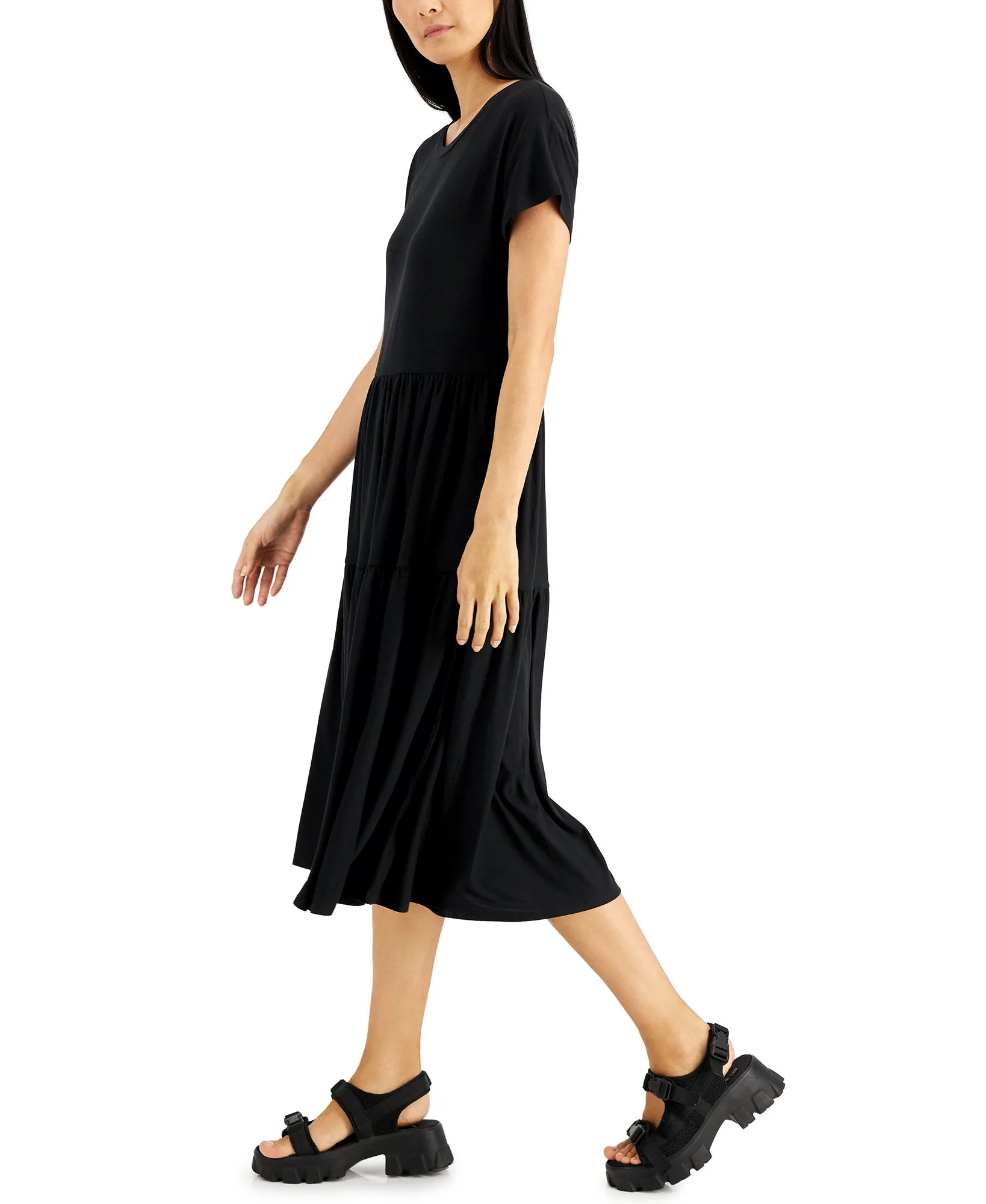 Petite Tiered Crewneck Midi Dress
