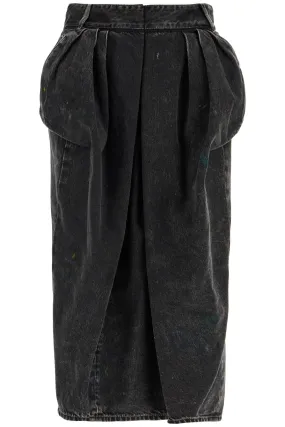 Pleated Denim Midi Skirt