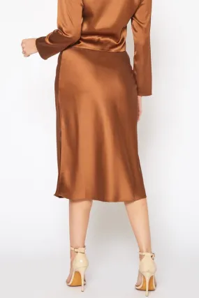 PLEIONE Satin Side Slit Maxi Bias Shirt
