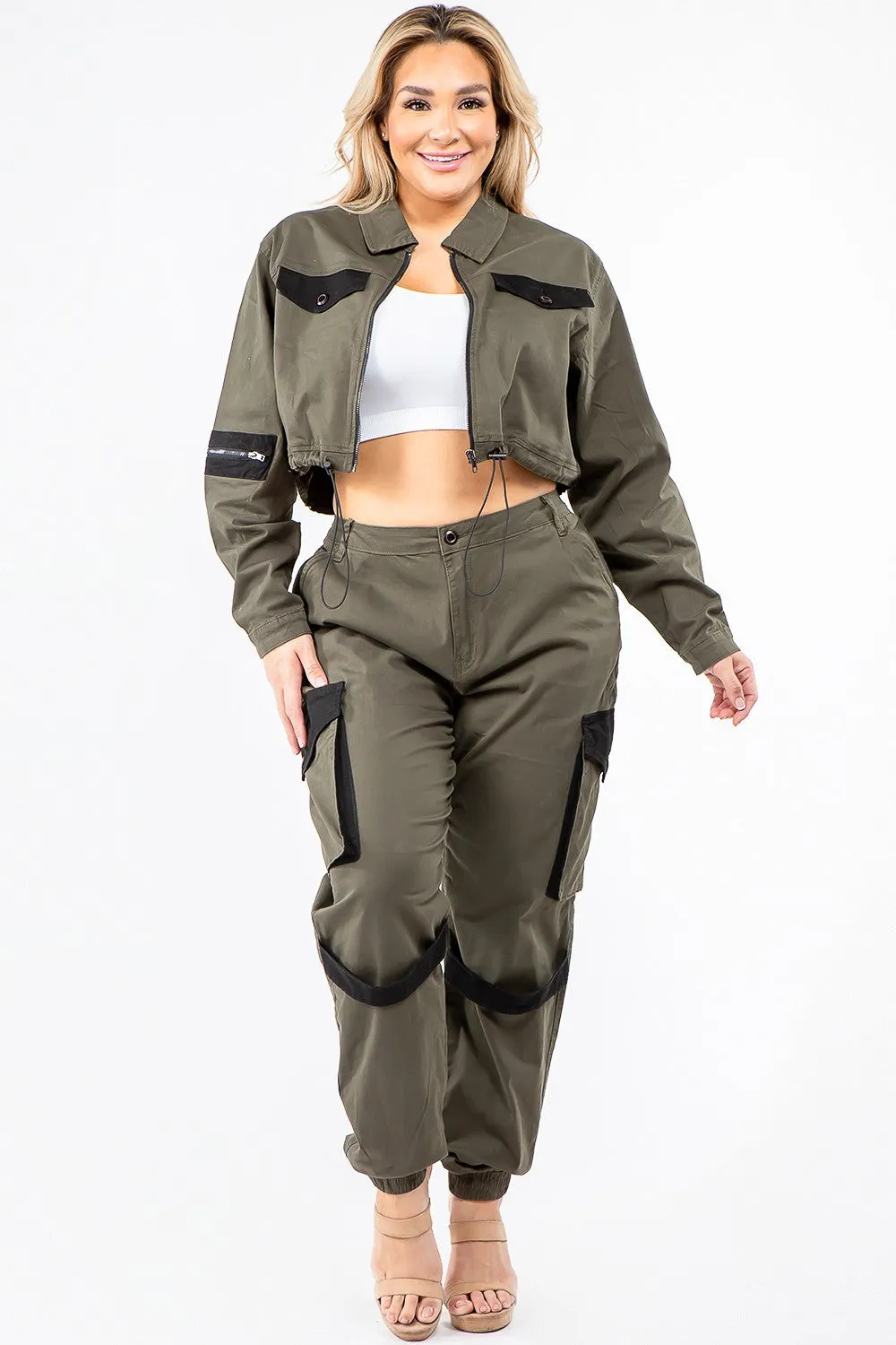 PLUS SIZE CARGO STYLE JACKET PANTS SETS