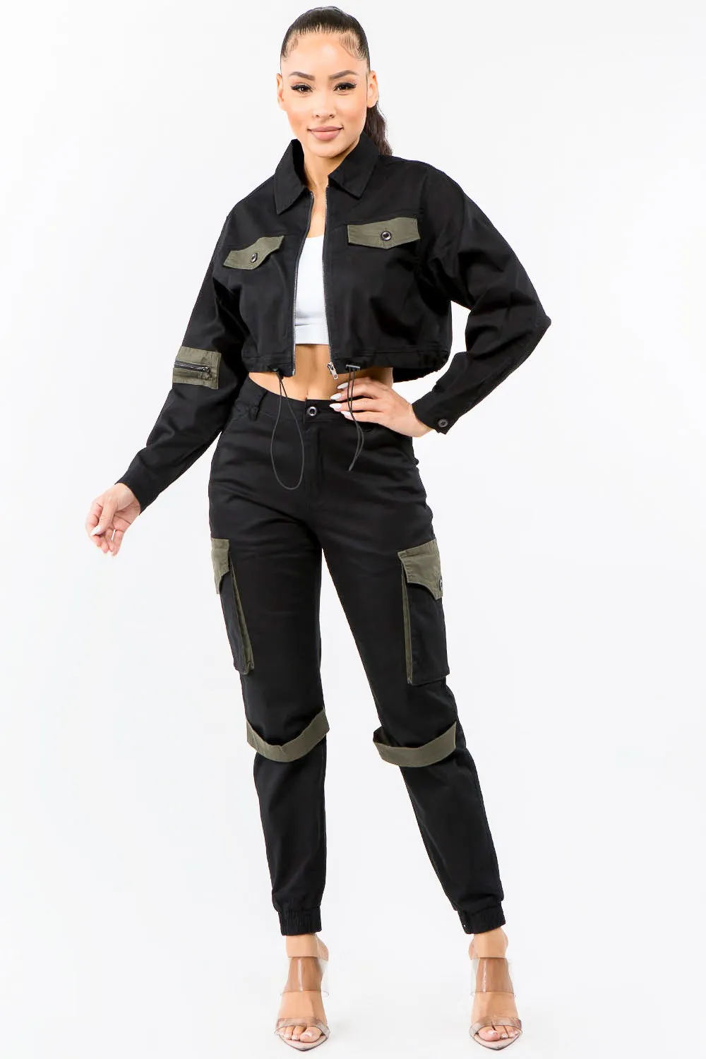 PLUS SIZE CARGO STYLE JACKET PANTS SETS