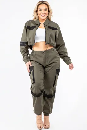 PLUS SIZE CARGO STYLE JACKET PANTS SETS