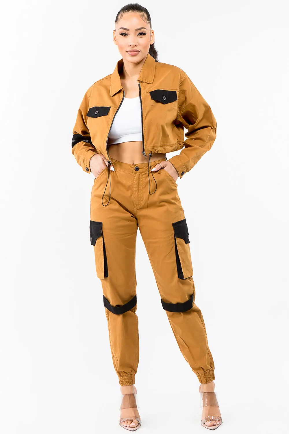 PLUS SIZE CARGO STYLE JACKET PANTS SETS