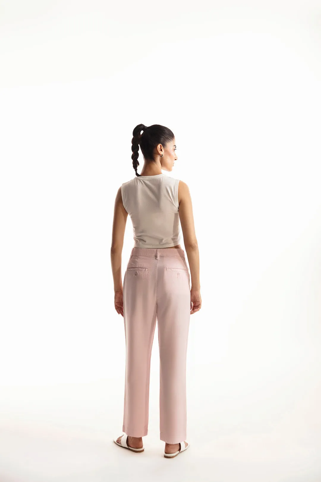 Powder Pink Straight Fit Cropped Pants