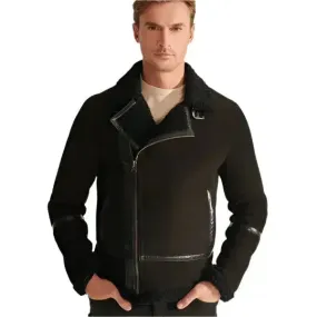Premium Men's Black Sheepskin Shearling Aviator Jacket – Classic & Warm