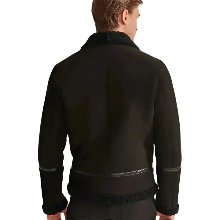 Premium Men's Black Sheepskin Shearling Aviator Jacket – Classic & Warm