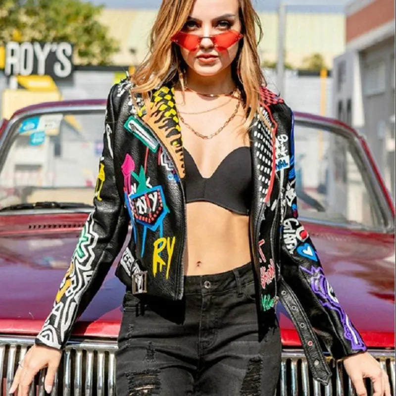 Punk Graffiti Prints and Rivet Leather Jackets