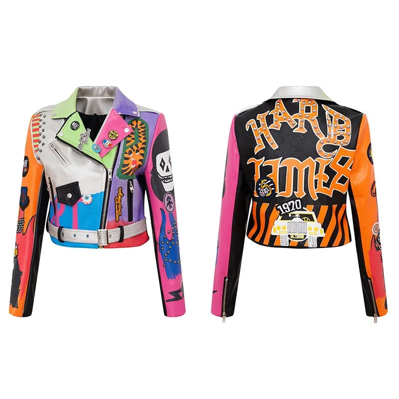 Punk Graffiti Prints and Rivet Leather Jackets