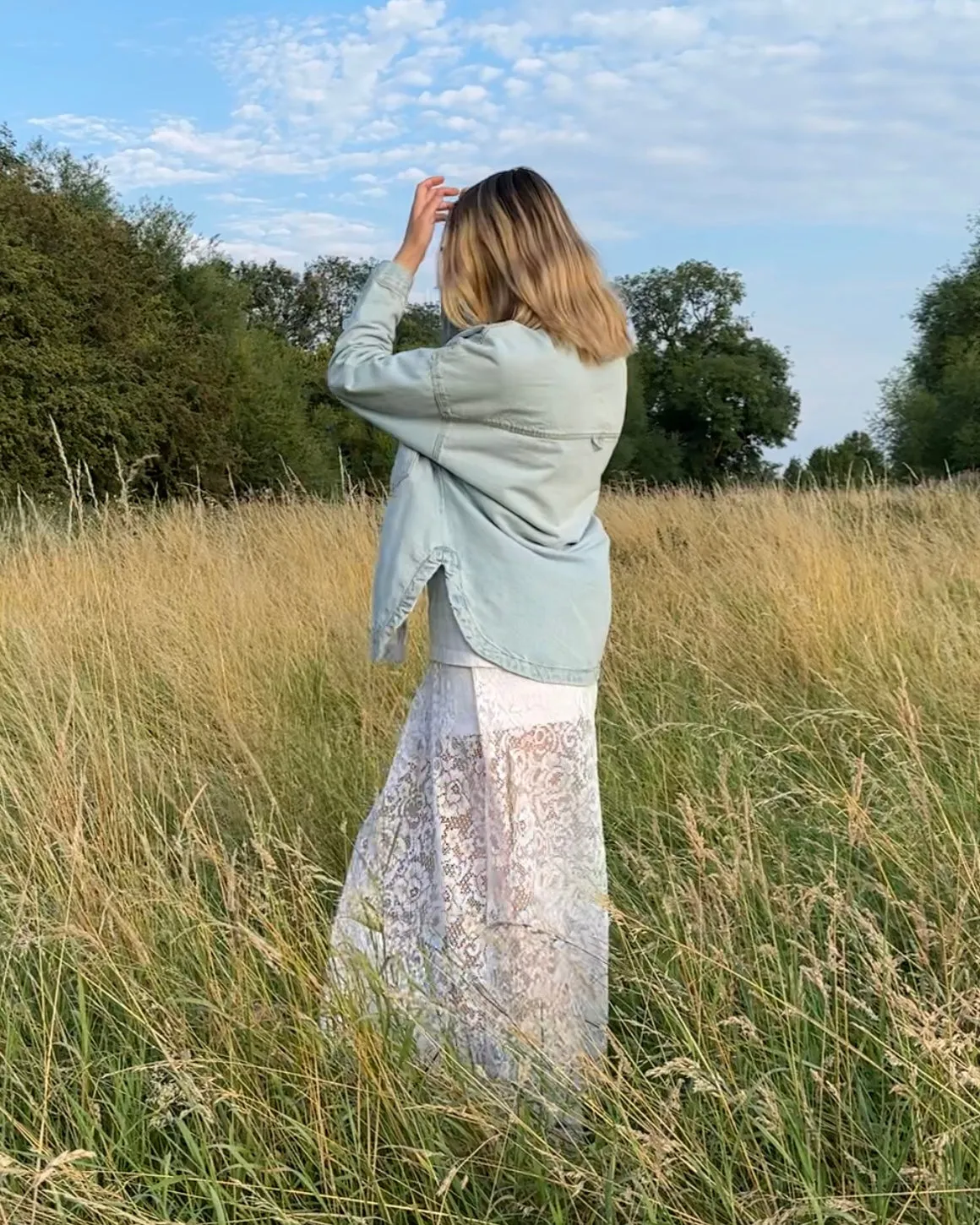 Re-Made White Lace Maxi Skirt - S