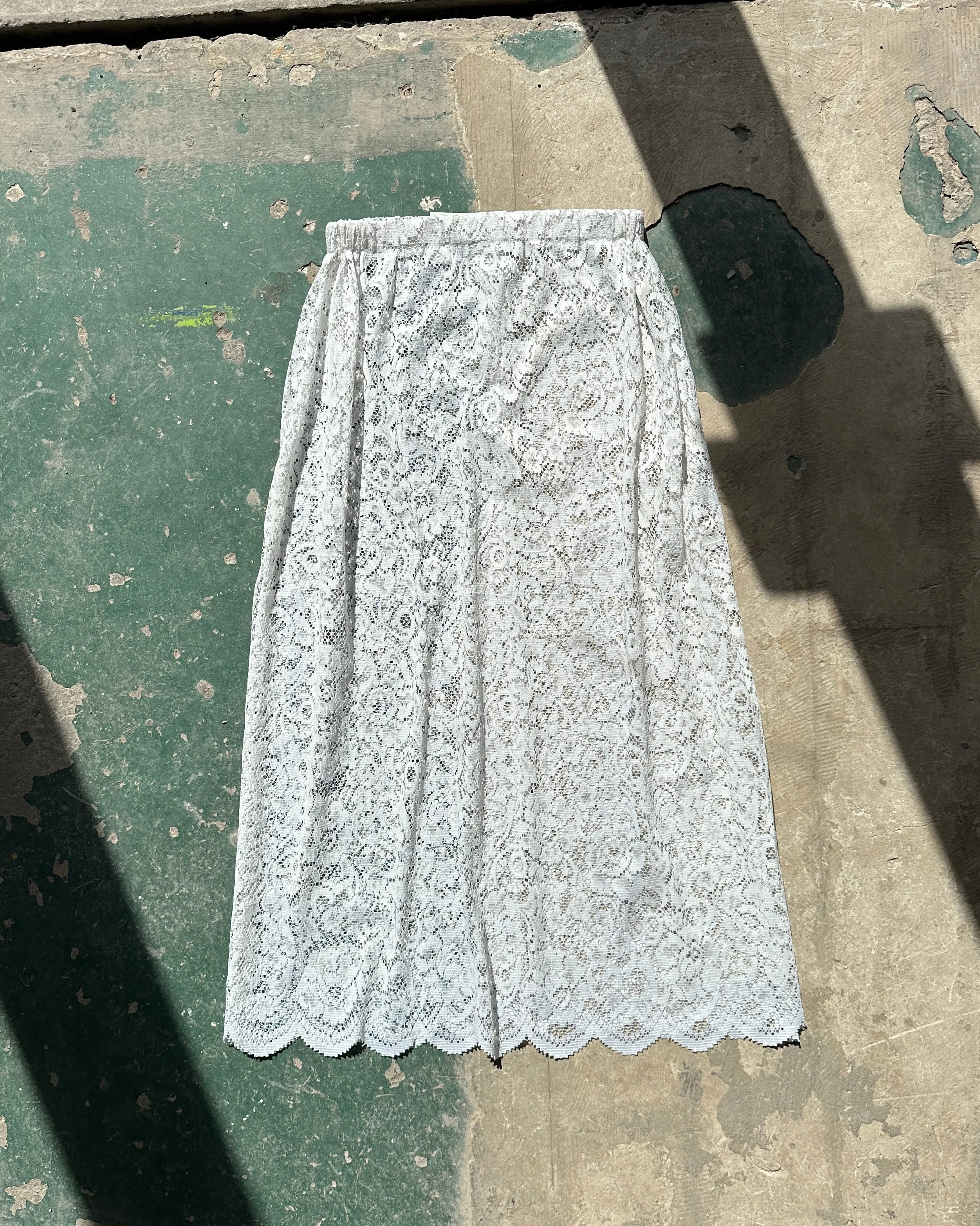 Re-Made White Lace Maxi Skirt - S