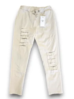 RIPPED PANTS LINEN LIGHT BEIGE