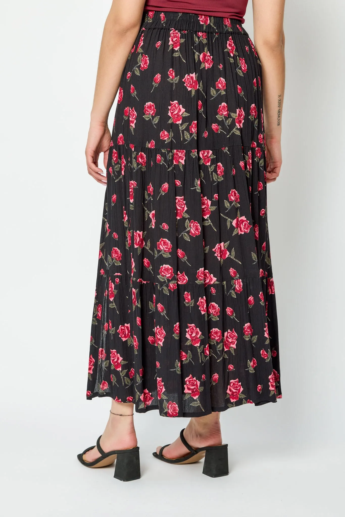 Roses Tiered Maxi Skirt