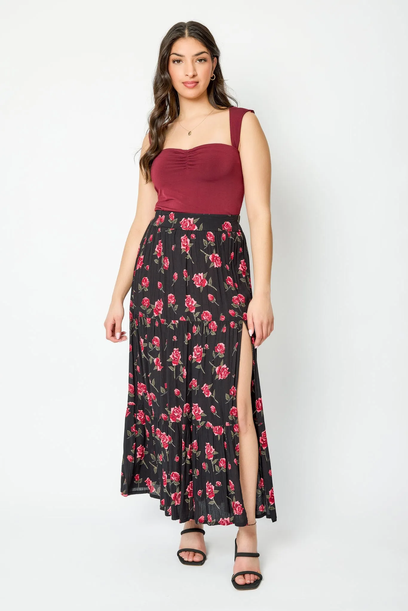 Roses Tiered Maxi Skirt